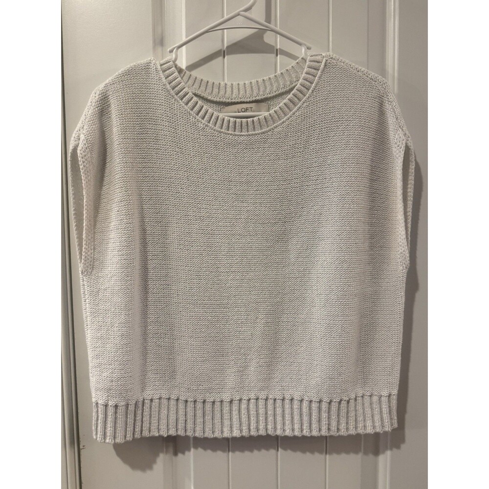 Loft White Sleeveless Knit Sweater Top size S Lightweight Acrylic Womens